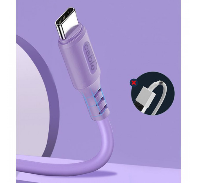 Дата кабель USB 2.0 AM to USB-C 1.0m soft silicone violet ColorWay (CW-CBUC044-PU)