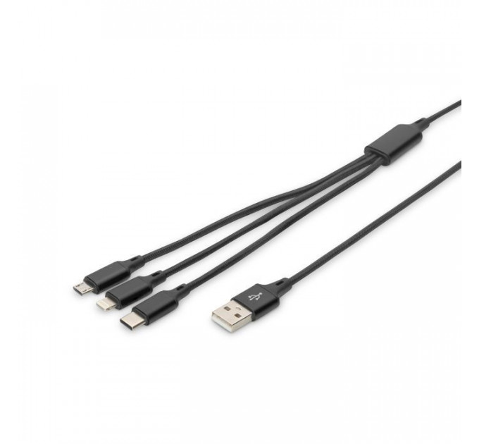 Дата кабель USB 2.0 AM to Lightning + Micro 5P + USB-C 1.0m charge only Digitus (AK-300160-010-S)