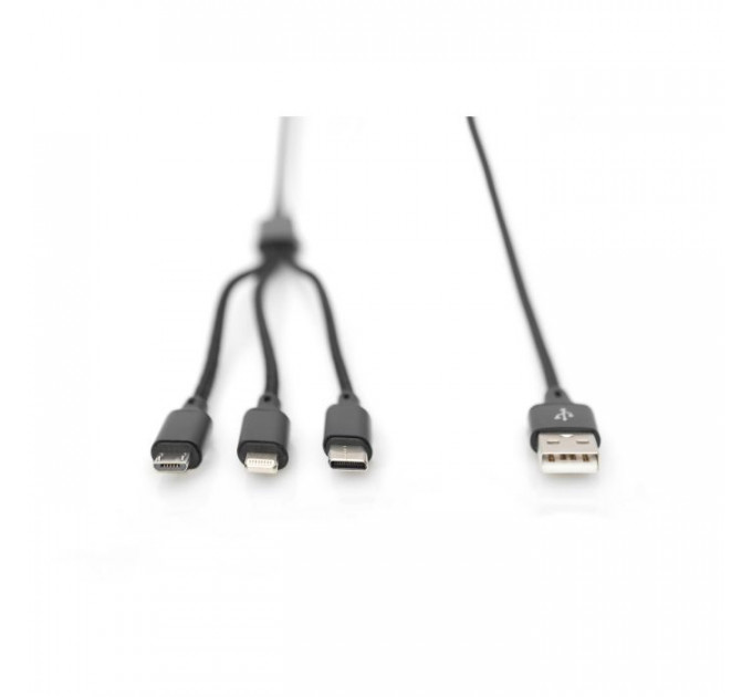 Дата кабель USB 2.0 AM to Lightning + Micro 5P + USB-C 1.0m charge only Digitus (AK-300160-010-S)