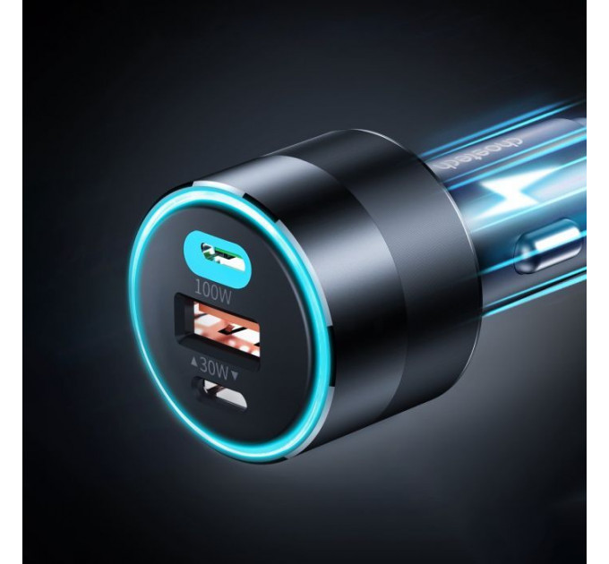 Зарядное устройство Choetech car 2хUSB-C+USB-A 130W QC3.0/PD\/PPS black (TC0011-BK)