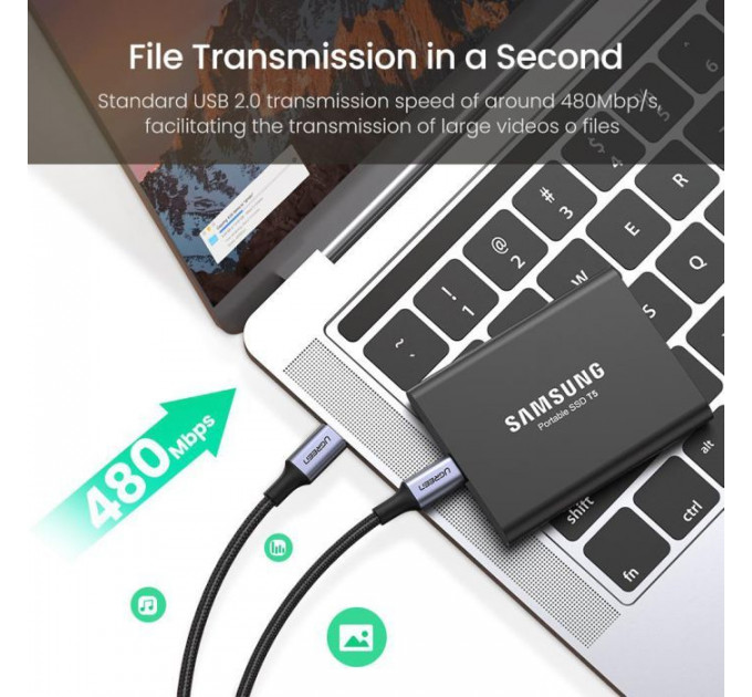 Дата кабель USB-C to USB-C 1.5m 100W US316 Space Gray Ugreen (70428)