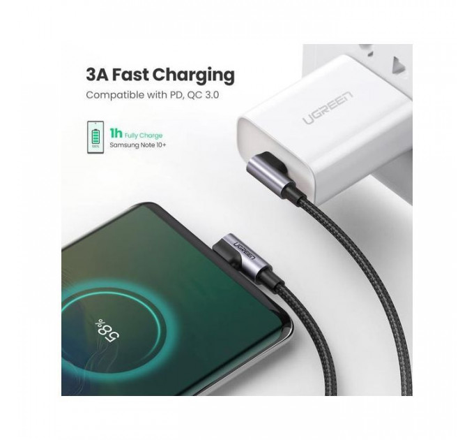 Дата кабель USB-C to USB-C 2.0m 3A 60W US323 90-degree Black Ugreen (70531)