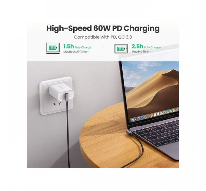 Дата кабель USB-C to USB-C 2.0m 3A 60W US323 90-degree Black Ugreen (70531)