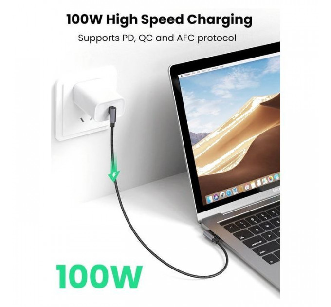 Дата кабеля USB-C to USB-C 2.0m 5A 100W US335 90-дюймовый Space Gray Ugreen (70698)