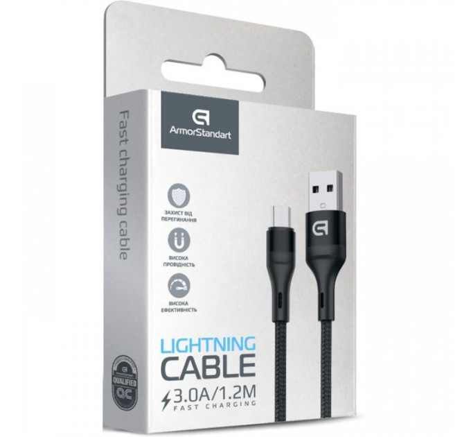 Дата кабель USB 2.0 AM to Lightning 1.0m AR87 3A black Armorstandart (ARM64037)