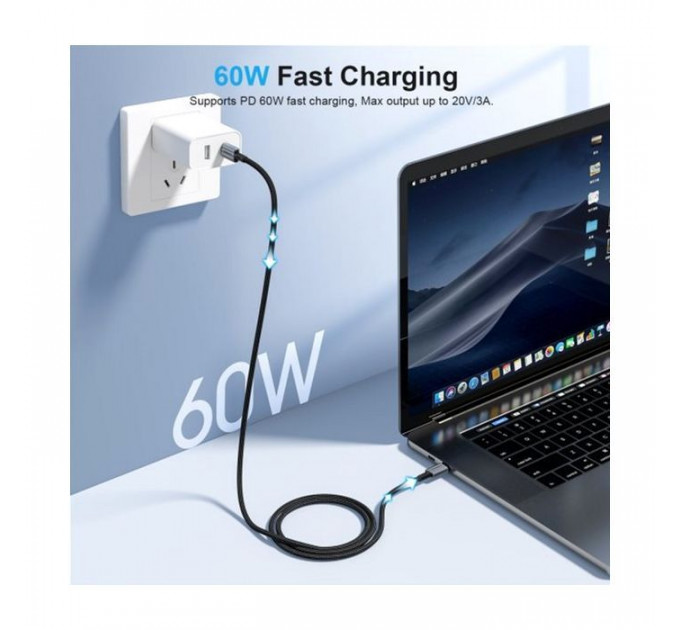 Дата кабель USB-C to USB-C 1.2m USB 2.0 60W Choetech (XCC-1014-BK)