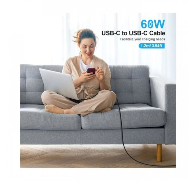 Дата кабель USB-C to USB-C 1.2m USB 2.0 60W Choetech (XCC-1014-BK)