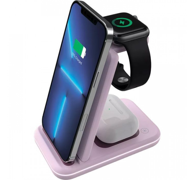 Зарядное устройство для Canyon WS-304 Foldable 3in1 Wireless charger Iced Pink (CNS-WCS304IP)