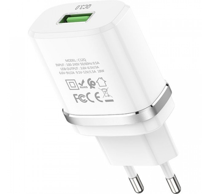 Зарядний пристрій HOCO C12Q Smart QC3.0 charger White (6931474716262)