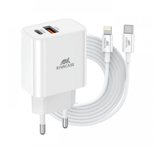 Зарядное устройство RivaCase 2хUSB-А + Type-C PD 20W+QC3.0 кабель Type-C-Lighting white (PS4102 WD5 (White)) Зарядное устройство RivaCase 2хUSB-А + Type-C PD 20W+QC3.0 кабель Type-C-Lighting white (PS4102 WD5 (White))