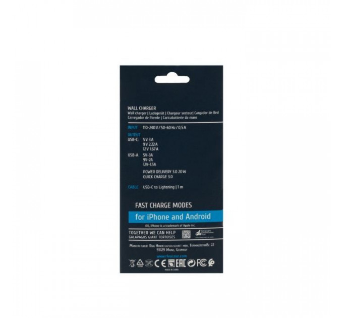 Зарядное устройство RivaCase 2хUSB-А + Type-C PD 20W+QC3.0 кабель Type-C-Lighting white (PS4102 WD5 (White))
