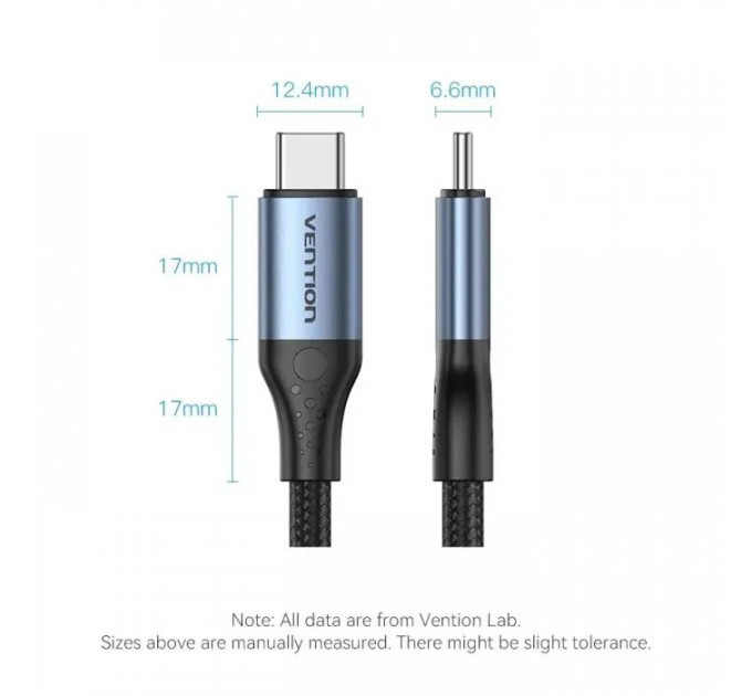 Дата кабель USB-C to USB-C 1.0m Thunderbolt 4 240W (50V\/5A) 8K60Hz Gray Aluminum Alloy VENTION (TAVHF)