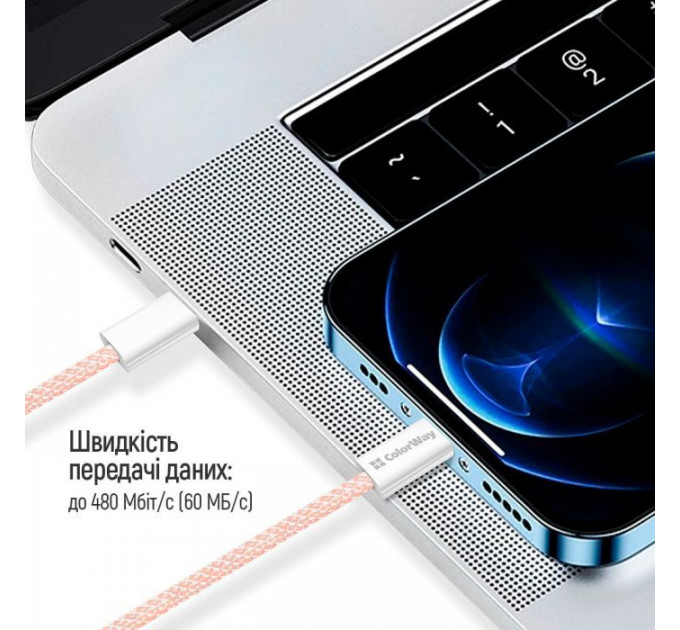 Дата кабель USB-C to Lightning 1.0m 27W pink ColorWay (CW-CBPDCL061-P)