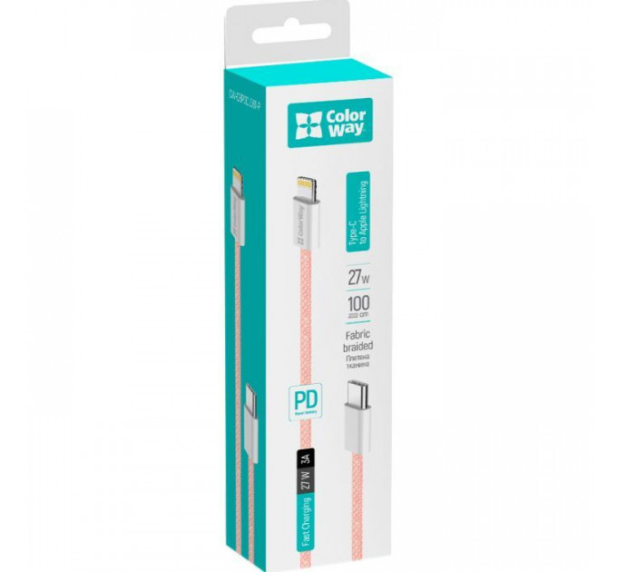 Дата кабель USB-C to Lightning 1.0m 27W pink ColorWay (CW-CBPDCL061-P)