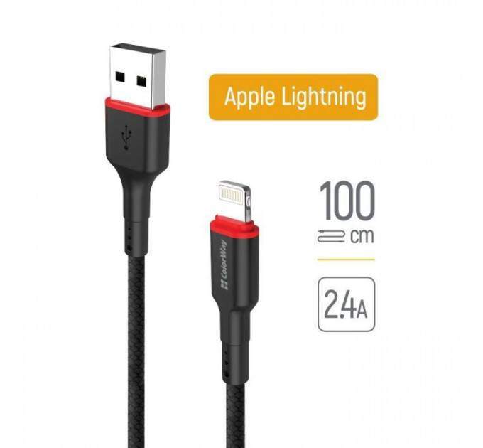 Дата кабель USB 2.0 AM to Lightning 1.0m 2.4А black ColorWay (CW-CBUL064-BK)