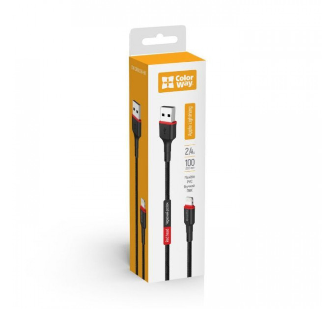 Дата кабель USB 2.0 AM to Lightning 1.0m 2.4А black ColorWay (CW-CBUL064-BK)