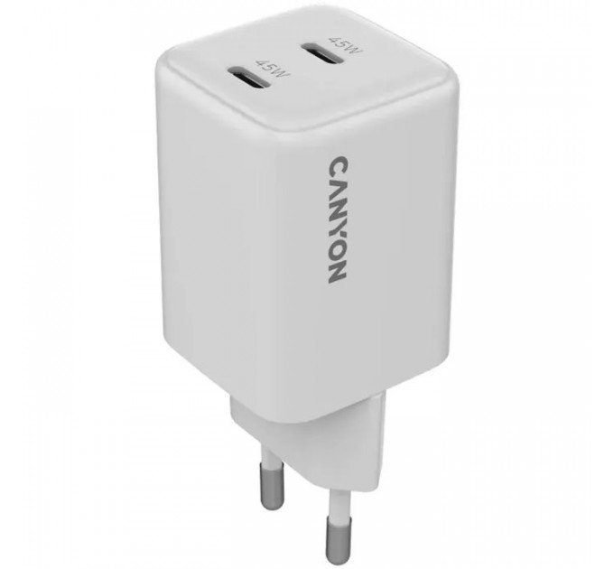Зарядное устройство для Canyon CU45CC GaN 45W 2xPD EU White (CNS-CUW45CC)