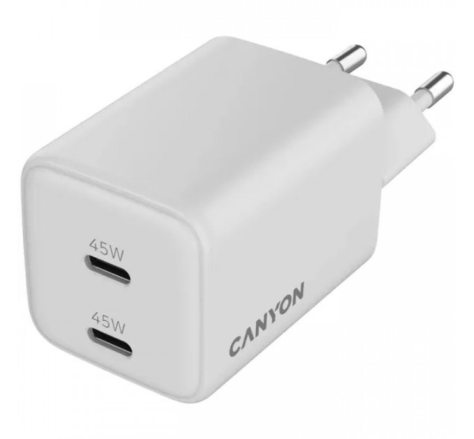 Зарядное устройство для Canyon CU45CC GaN 45W 2xPD EU White (CNS-CUW45CC)
