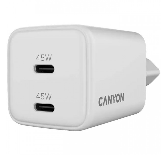 Зарядное устройство для Canyon CU45CC GaN 45W 2xPD EU White (CNS-CUW45CC)
