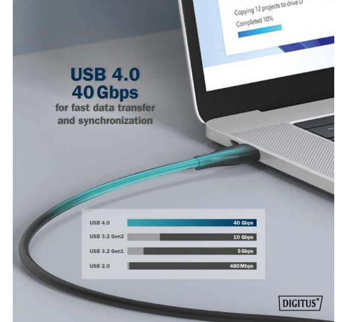 Дата кабель USB-C to USB-C 1.0m USB 4.0 Gen3 40G 240W 8K silicone black Digitus (AK-300344-010-S)