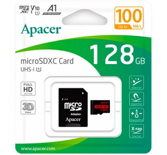 Карта пам/'яті Apacer 128GB microSD class 10 UHS-I V10 A1 (AP128GMCSX10UB-R)