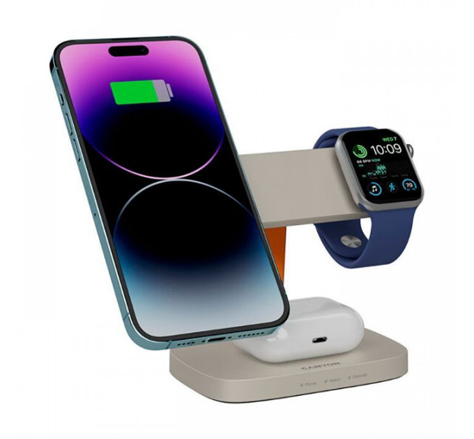 Зарядний пристрій Canyon wireless charger HEXAGON WCS-310 3in1 LightGrey\/Orange (CNS-WCS310LGOR)