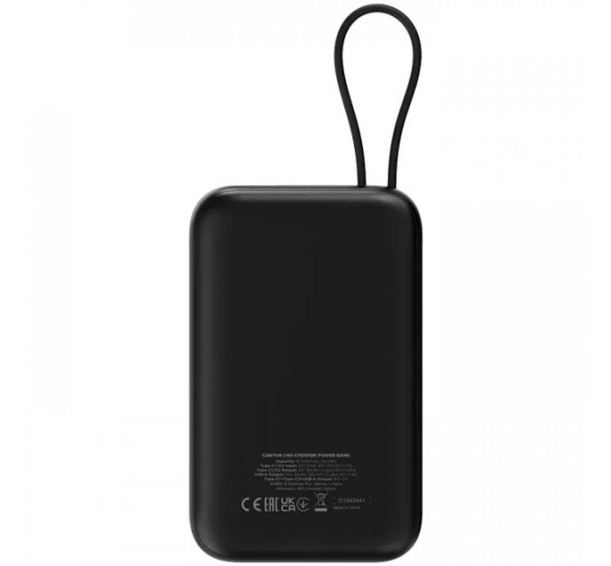 Батарея універсальна Canyon 10000mAh OnPower 101 PD\/22.5W built-in cable Black (CNS-CPB101BK)