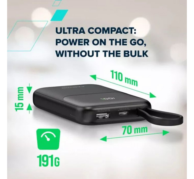 Батарея універсальна Canyon 10000mAh OnPower 101 PD\/22.5W built-in cable Black (CNS-CPB101BK)