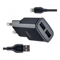 Зарядний пристрій XO L92C (2USB\/2.4A) + USB - Lightning Чорний (XO-L92C-L)