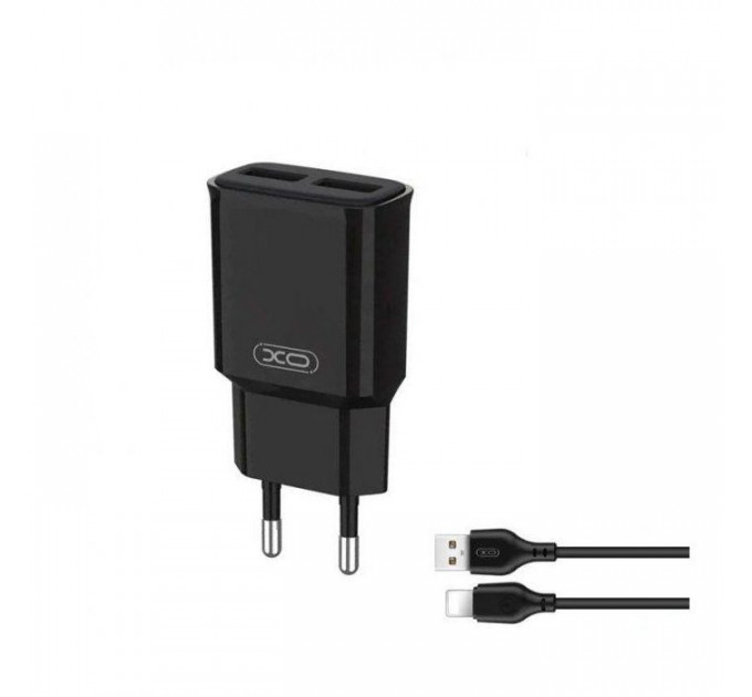 Зарядний пристрій XO L92C (2USB\/2.4A) + USB - Lightning Чорний (XO-L92C-L)
