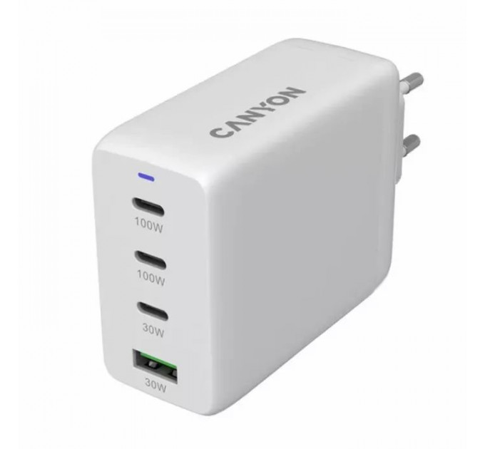 Зарядний пристрій Canyon CU100ACC GaN 100W 3xPD 1xQC EU White (CNS-CUW100ACC)