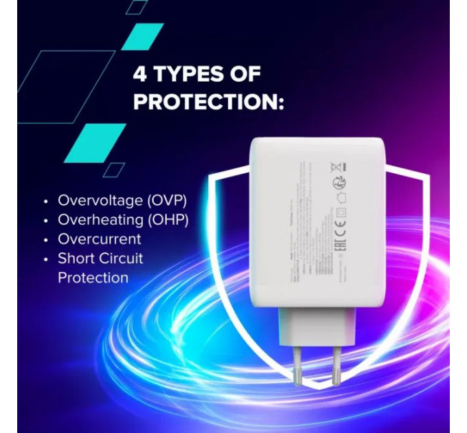 Зарядний пристрій Canyon CU100ACC GaN 100W 3xPD 1xQC EU White (CNS-CUW100ACC)