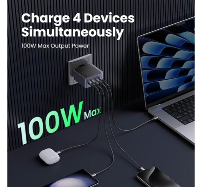 Зарядное устройство для Ugreen 4xUSB 100W (3xUSB-C+USB-A) Gan Nexode Fast Charger Grey X565 (35043)