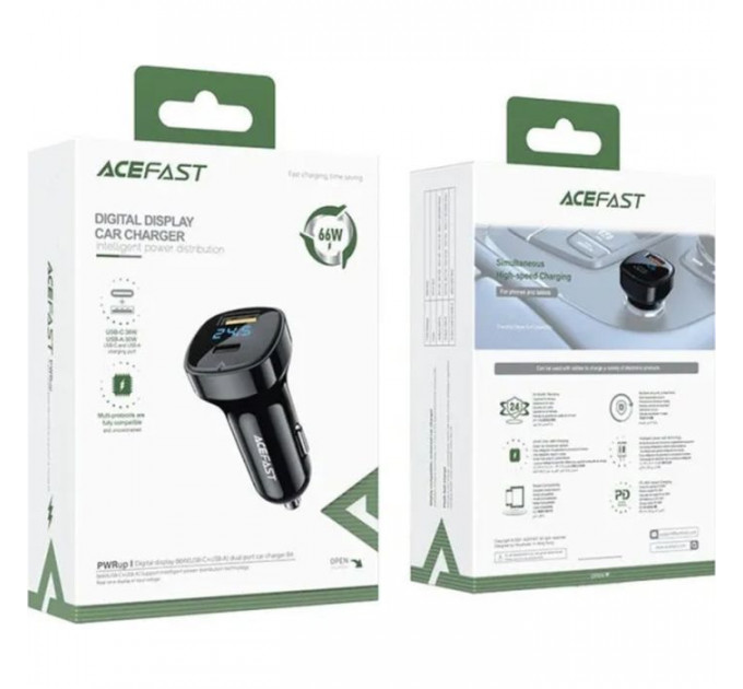 Зарядний пристрій Acefast 2xUSB 66W (USB-C + USB-A) B4 with digital display (6974316280392)