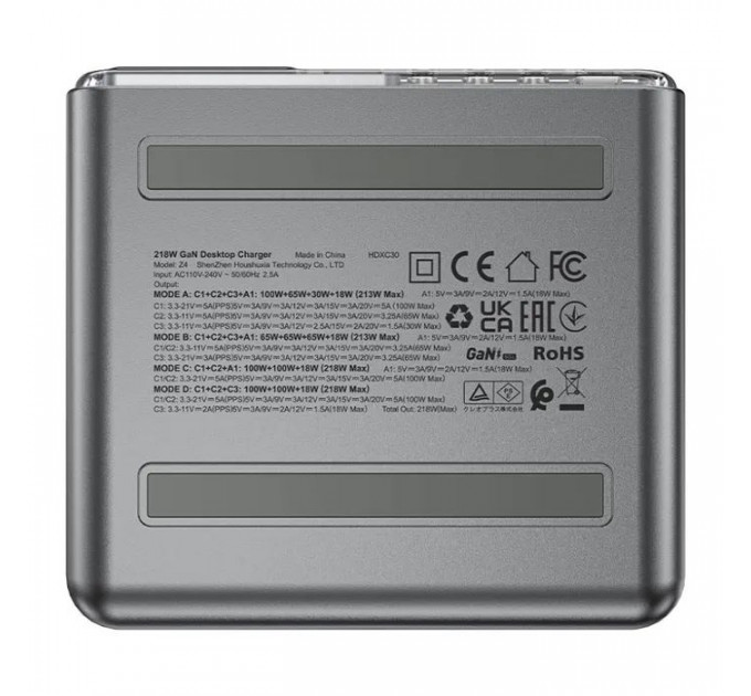 Зарядний пристрій Acefast 4xUSB 218W (3xUSB-C + USB-A) Gan Z4 Fast Charger (6974316282587)