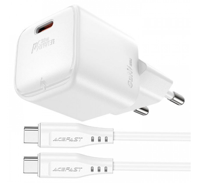 Зарядний пристрій Acefast USB-C 30W Gan A77 mini + USB-C cable Fast Charger White (6974316282853)