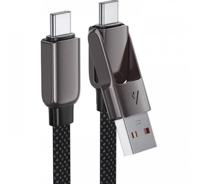 Дата кабеля USB-C + USB-A to USB-C 1.2m 3.0A zink alloy C13-04 Black Acefast (6974316282334)