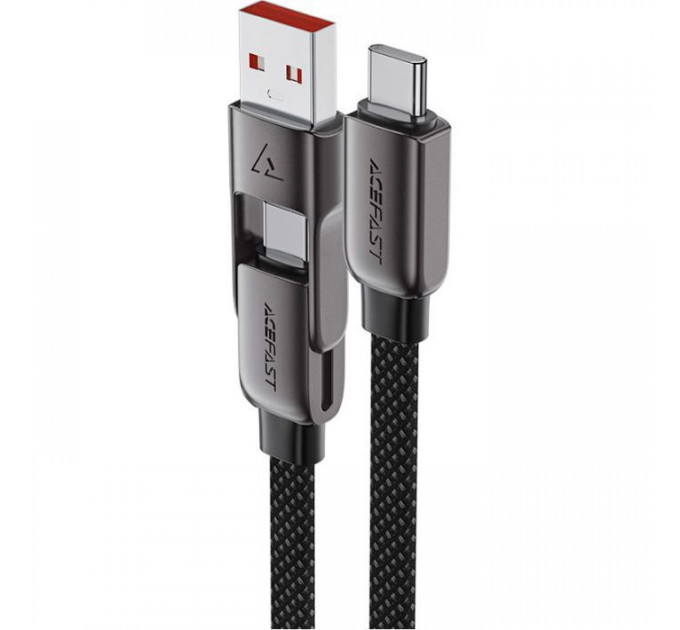 Дата кабеля USB-C + USB-A to USB-C 1.2m 3.0A zink alloy C13-04 Black Acefast (6974316282334)