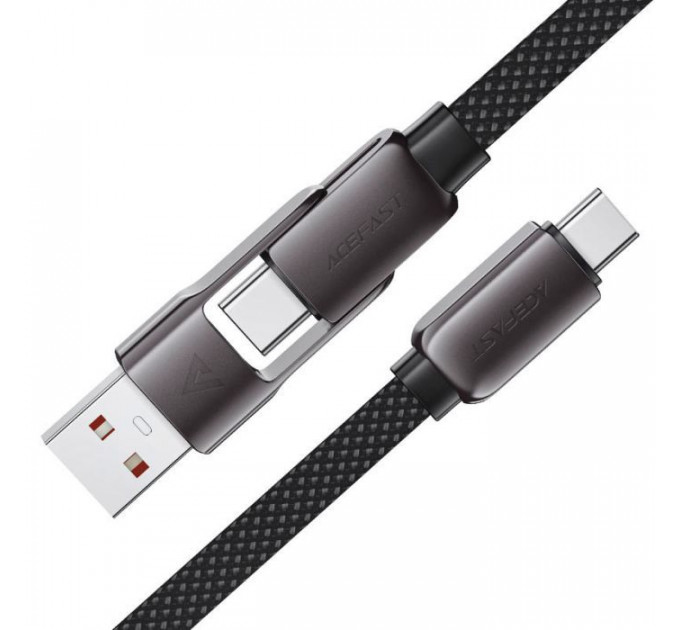 Дата кабеля USB-C + USB-A to USB-C 1.2m 3.0A zink alloy C13-04 Black Acefast (6974316282334)