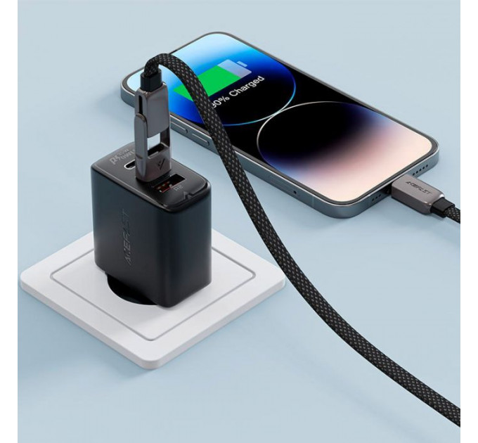 Дата кабеля USB-C + USB-A to USB-C 1.2m 3.0A zink alloy C13-04 Black Acefast (6974316282334)