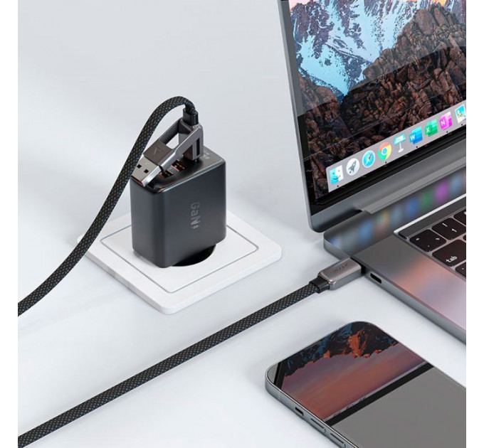 Дата кабеля USB-C + USB-A to USB-C 1.2m 3.0A zink alloy C13-04 Black Acefast (6974316282334)