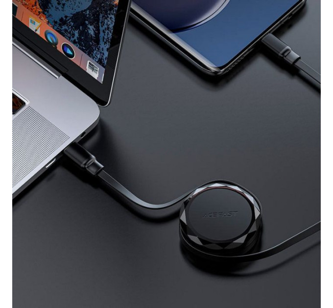 Дата кабель USB-C to USB-C 0.8m 60W dual retraction C13-03 Black Acefast (6974316280132)