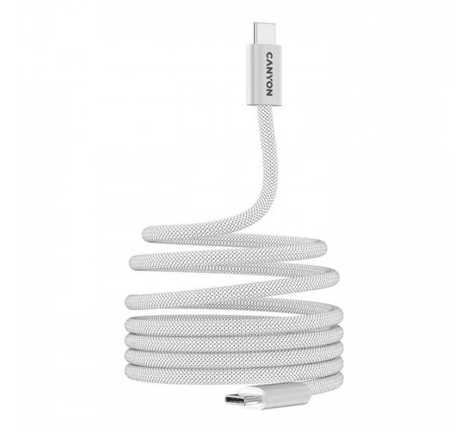 Дата кабель USB-C to USB-C 1.0m 60W Magnet Braided White Canyon (CND-CCMG60AB15W)
