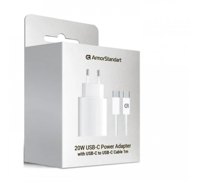 Зарядний пристрій Armorstandart AMHJ83 20W USB-C White + cable USB-C to USB-C (ARM77725)