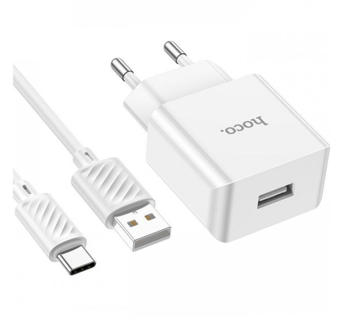Зарядний пристрій HOCO C106A Leisure USB + cable USB to USB-C 10.5W White (6931474783912)