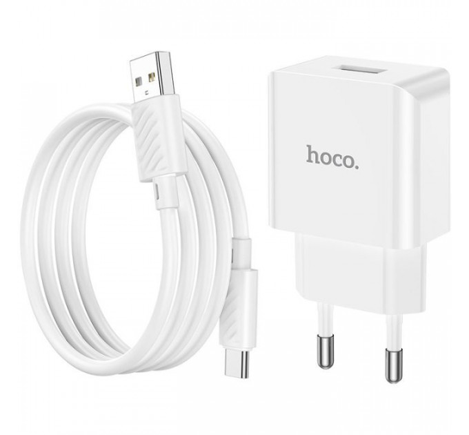 Зарядний пристрій HOCO C106A Leisure USB + cable USB to USB-C 10.5W White (6931474783912)