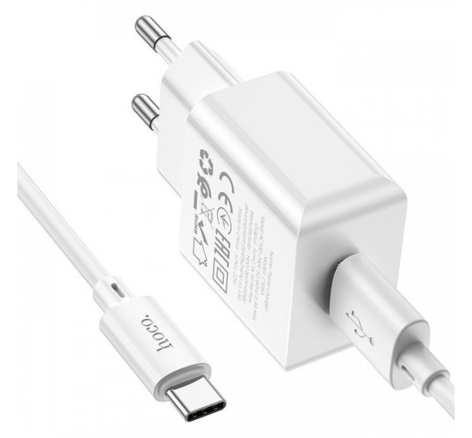 Зарядний пристрій HOCO C106A Leisure USB + cable USB to USB-C 10.5W White (6931474783912)