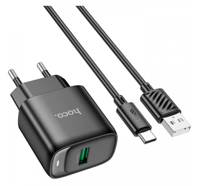 Зарядний пристрій HOCO C140A Smart USB QC3.0 + cable USB to USB-C Black (6942007627825) Зарядний пристрій HOCO C140A Smart USB QC3.0 + cable USB to USB-C Black (6942007627825)
