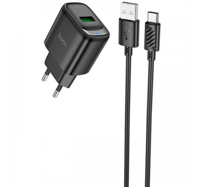 Зарядний пристрій HOCO C140A Smart USB QC3.0 + cable USB to USB-C Black (6942007627825)