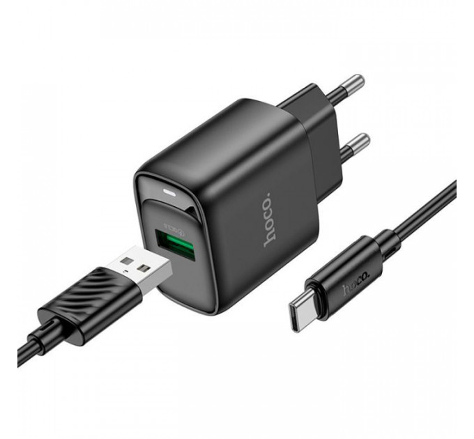 Зарядний пристрій HOCO C140A Smart USB QC3.0 + cable USB to USB-C Black (6942007627825)